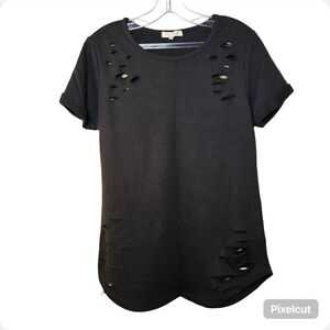 Stella Tweed Black Distressed Short Sleeve Tee